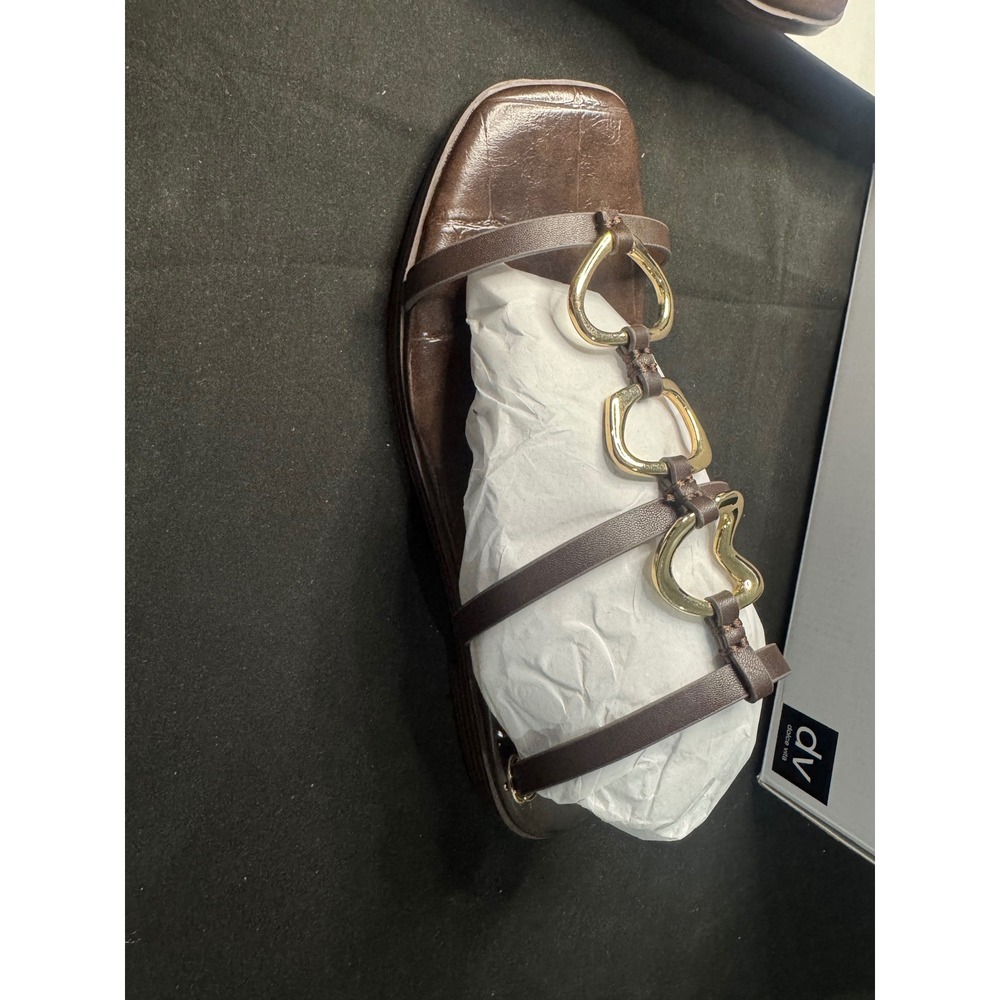 DV Dolce Vita Macin Brown Croc Embossed Gold Link Strappy Sandals Womens 9 M - Picture 3 of 5